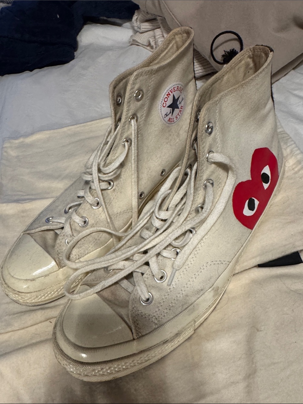 Converse White High-Top Sneakers with Red Heart Logo